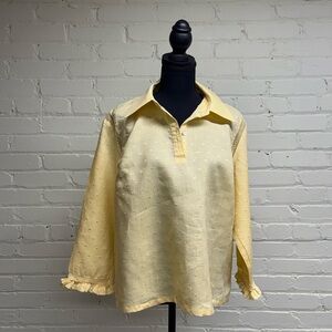 Jennifer Eden Yellow Long Sleeved Ramie Blouse, Size XL